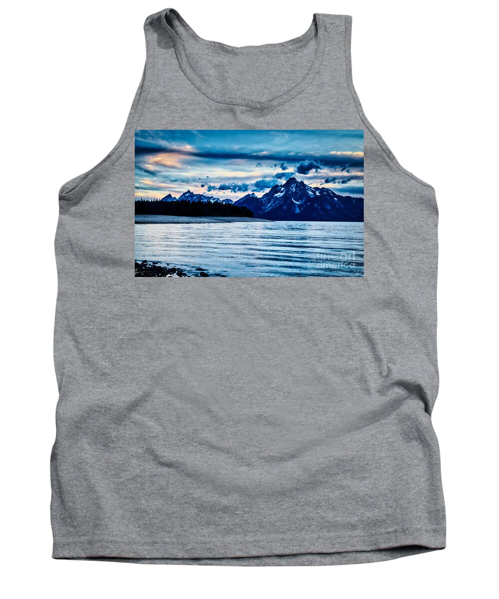 Grand Tetons Tank Top featuring the photograph Dusk over the Tetons by Bruce Block