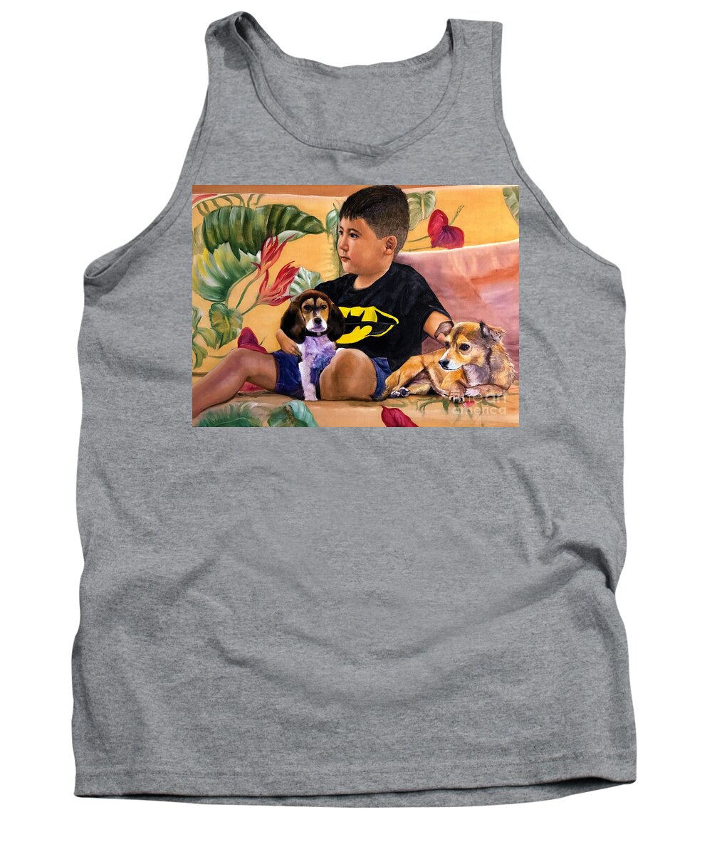 Oil Painting Tank Top featuring the painting Dylan, Ikaika and Tinker Just Cruisin by Leland Castro