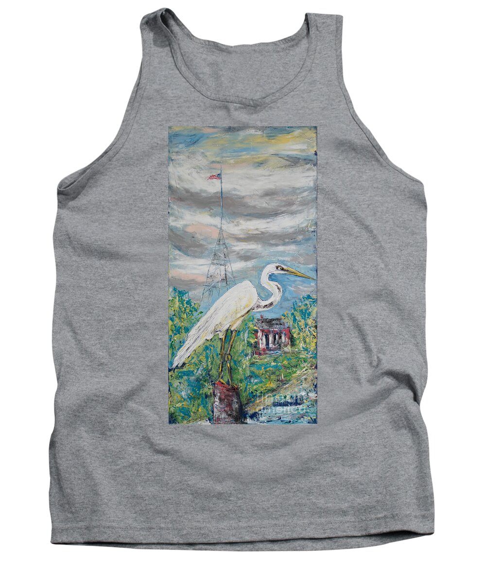 Egret Tank Top featuring the painting Egret Mascot of Coastal Town by Patty Donoghue