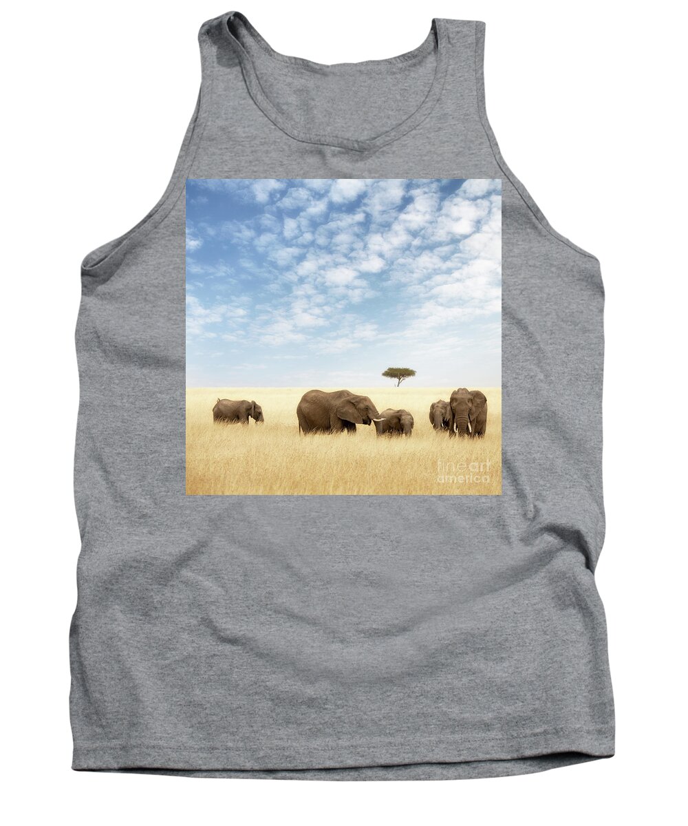 Elephant Tank Top featuring the photograph Elephant group in the grassland of the Masai Mara by Jane Rix