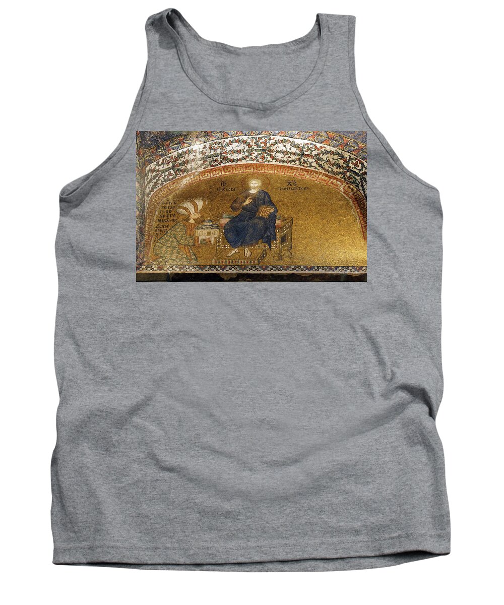 Chora Tank Top featuring the photograph Enthroned Christ with the donor by Steve Estvanik