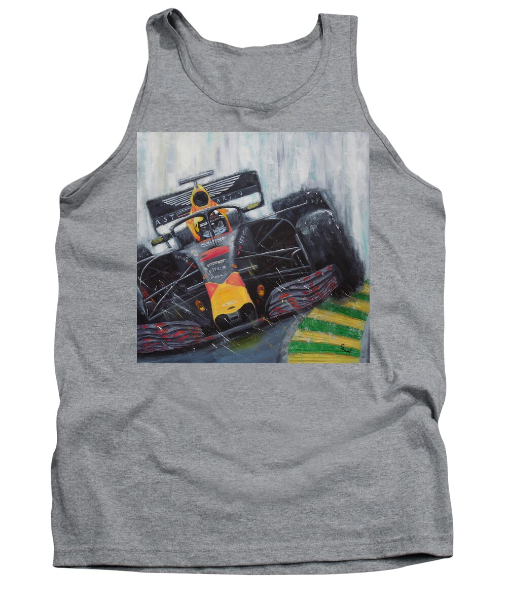 Impressionist Tank Top featuring the painting F1 Action by Shirley Wellstead