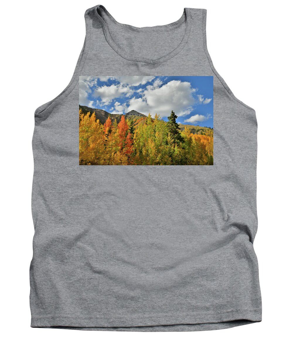 Colorado Tank Top featuring the photograph Fall Colored Aspens Bask in Sun at Red Mountain Pass by Ray Mathis