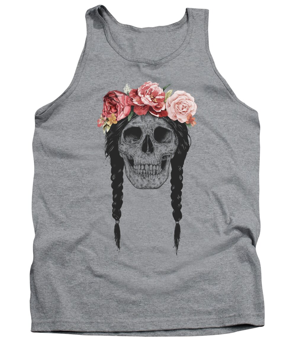 Skull Tank Top featuring the drawing Festival skull by Balazs Solti