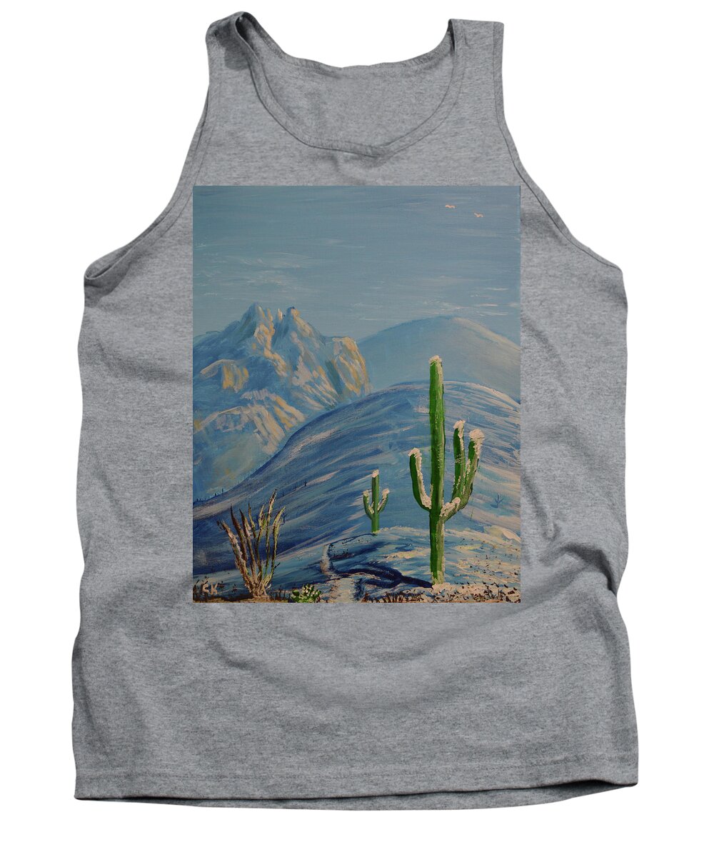 Finger Tank Top featuring the painting Finger Rock Trail Snow, Tucson, Arizona by Chance Kafka
