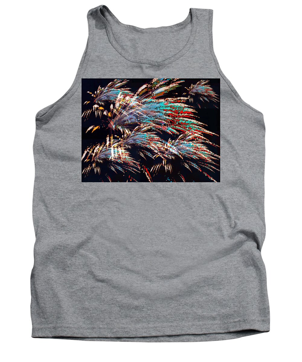 Patriotic Tank Top featuring the photograph Fireworks over Mt. Olivet Abstract Overlay by Mike McBrayer