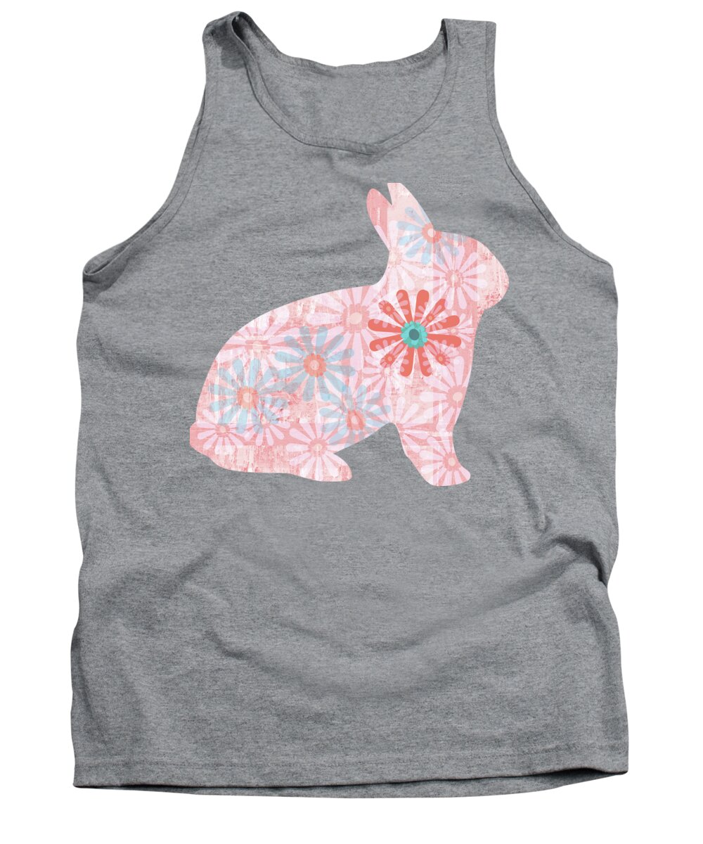 Rabbit Tank Top featuring the digital art Floral Rabbit in Living Coral II by Marianne Campolongo