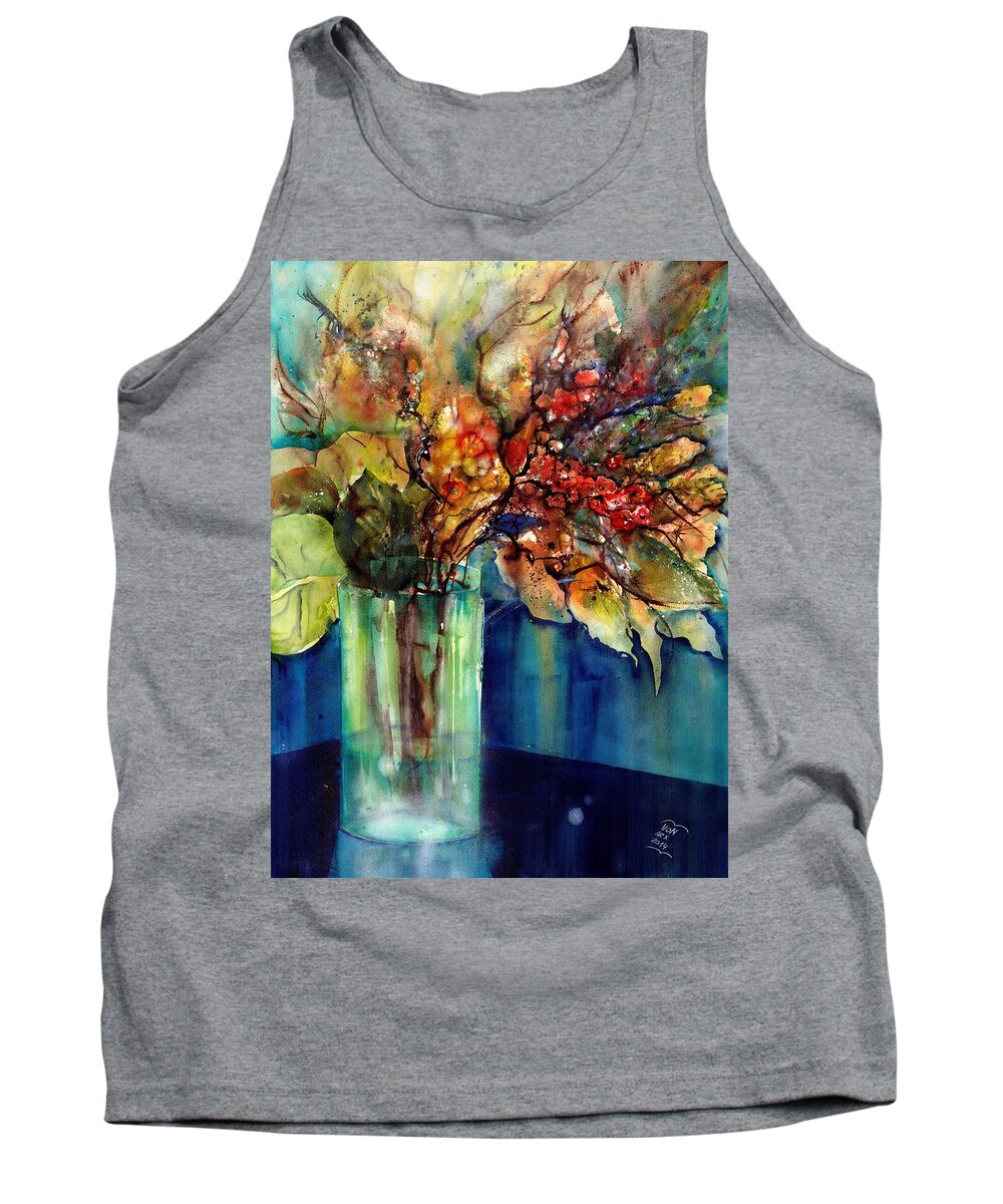 Beautiful Flowers Tank Top featuring the painting Flowers - Bouquet with red Berries by Sabina Von Arx