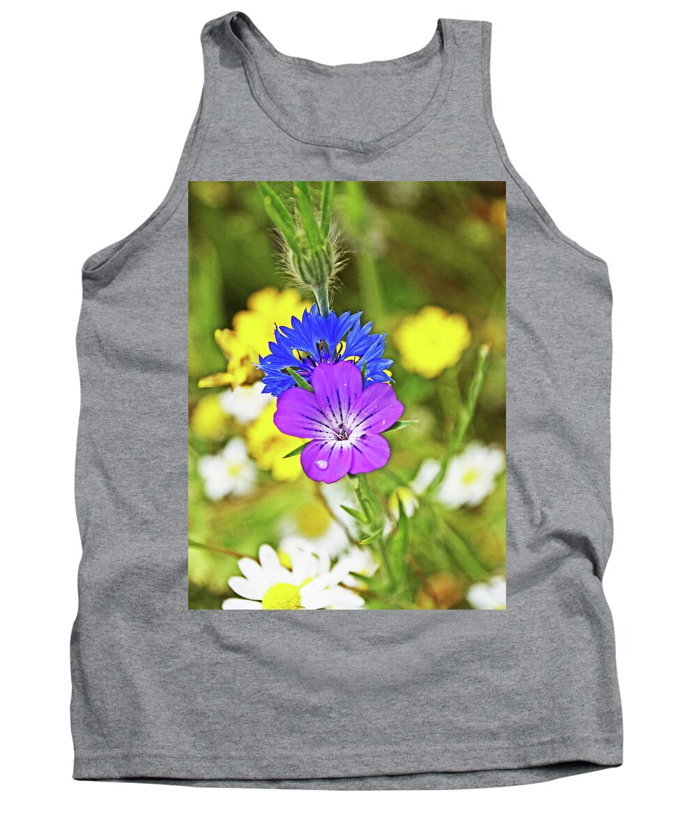 Flowers Cornflower Meadow Wildfowers Tank Top featuring the photograph Flowers In The Meadow. by Lachlan Main