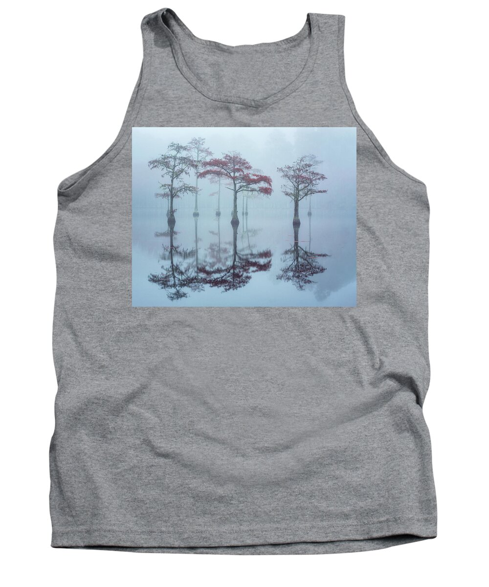 Abstract Tank Top featuring the photograph Foggy Morning on Cypress Lake by Alex Mironyuk