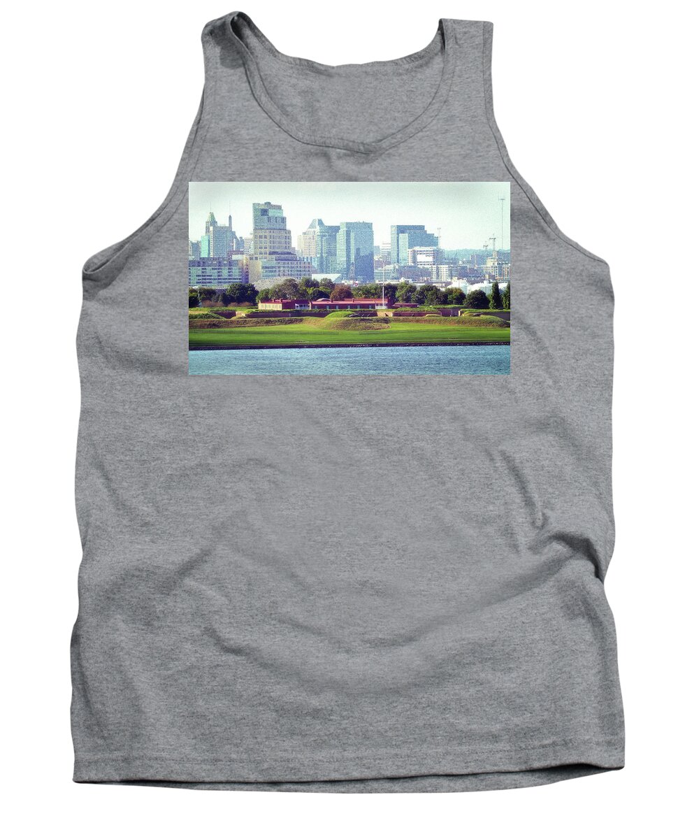 Fort Mchenry Tank Top featuring the photograph Fort McHenry with Baltimore Background by Bill Swartwout