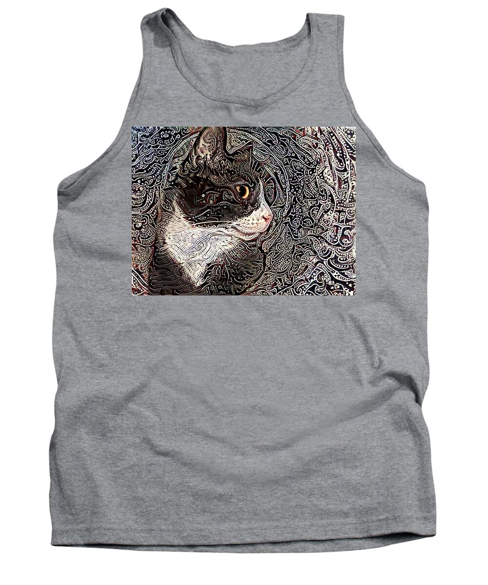 Tuxedo Cat Tank Top featuring the digital art Franklyn the Tuxedo Cat by Peggy Collins