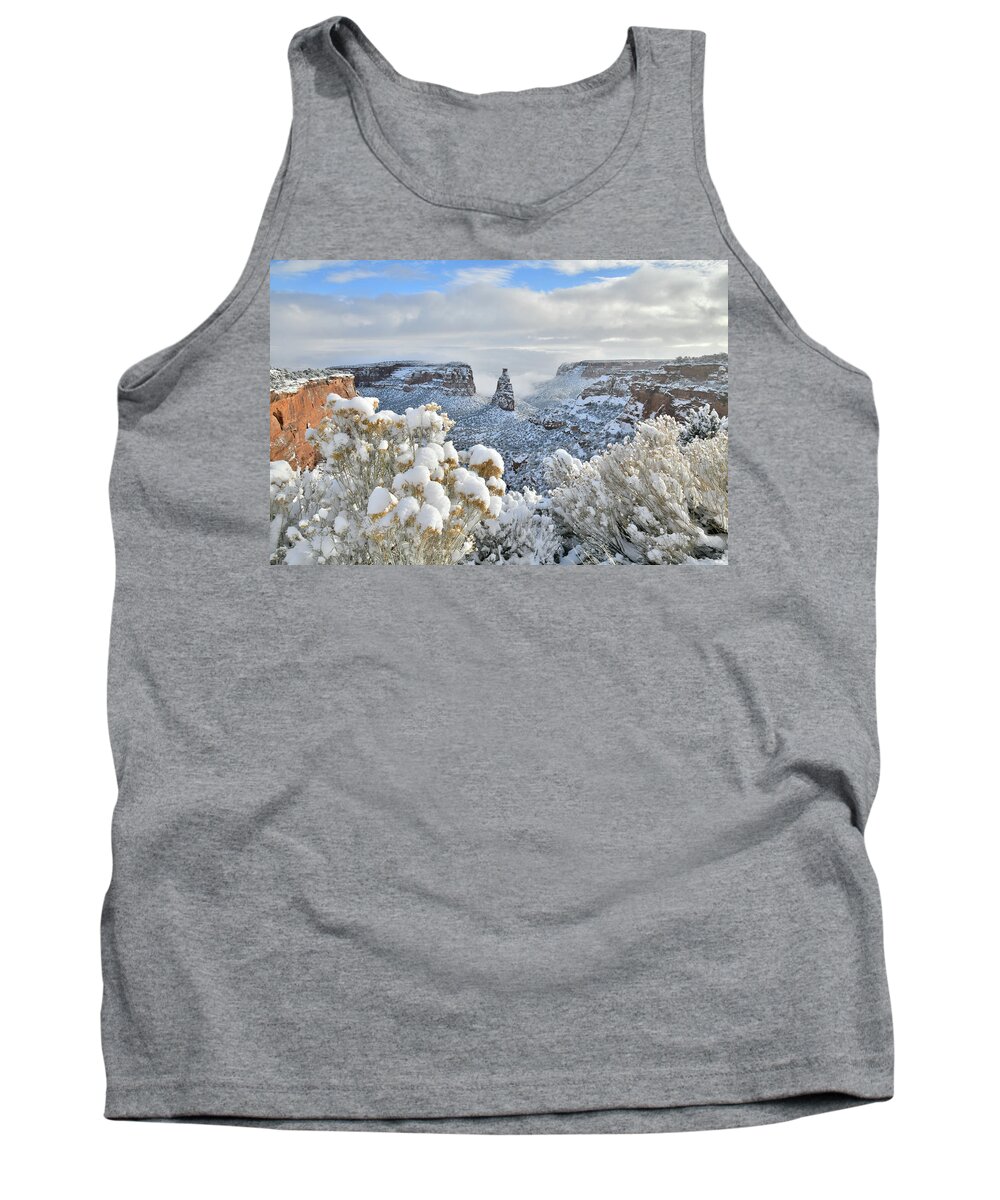 Colorado National Monument Tank Top featuring the photograph Fresh Snow at Independence Canyon by Ray Mathis