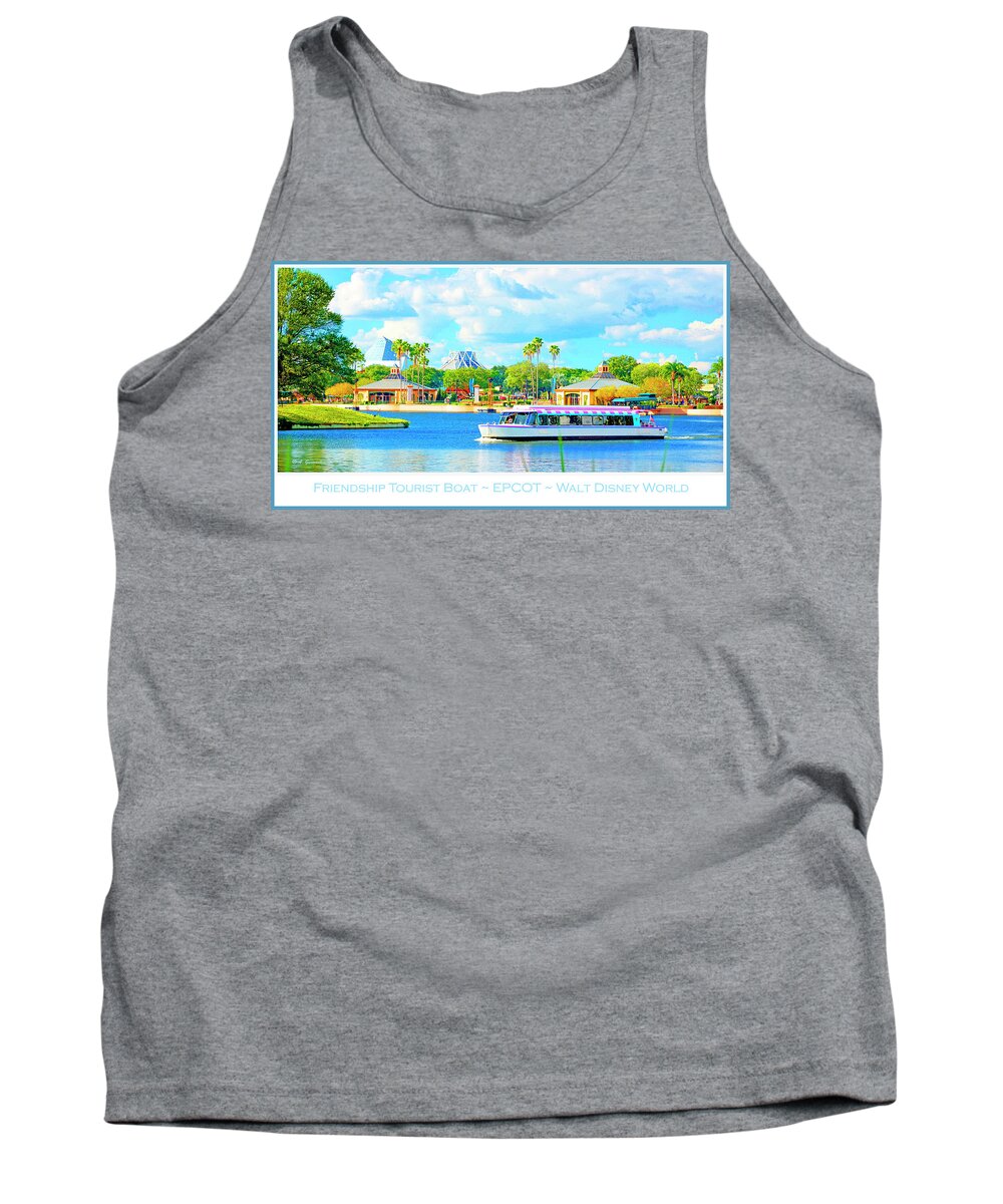 Friendship Boat Tank Top featuring the photograph Friendship Boat on the Lagoon EPCOT Walt Disney World by A Macarthur Gurmankin