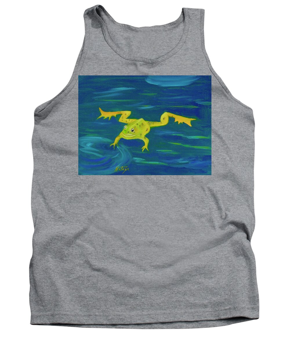 Frog Tank Top featuring the painting Fun Stirring Things Up by Nataya Crow
