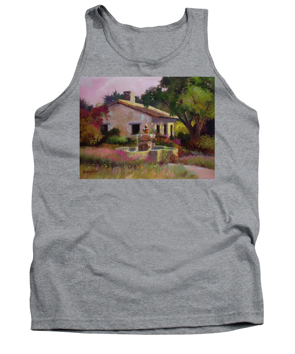 Landscapes Tank Top featuring the painting Garden Fountain by Carolyne Hawley