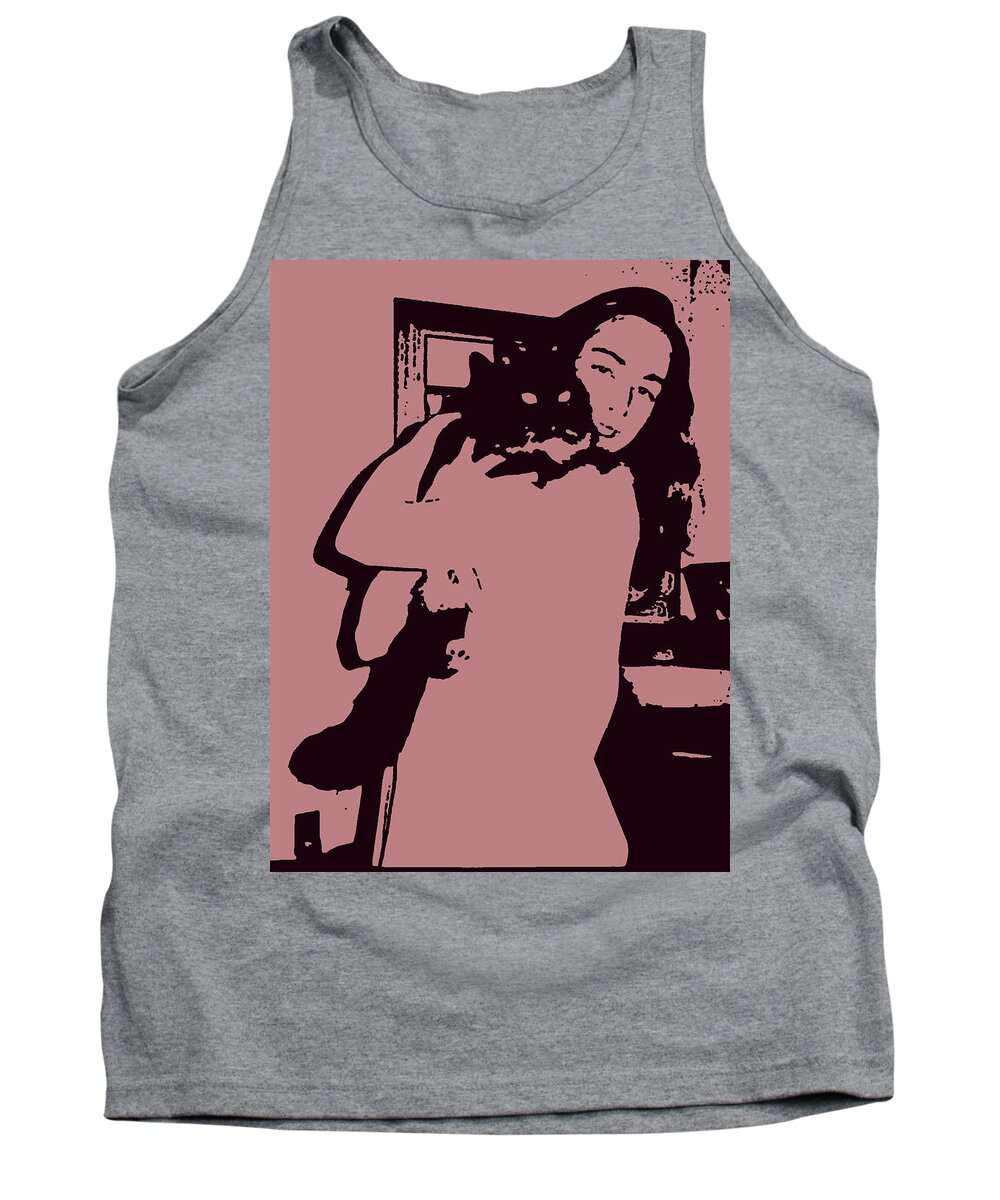 Girl With Cat Tank Top featuring the digital art Girl with Cat by Geoff Jewett