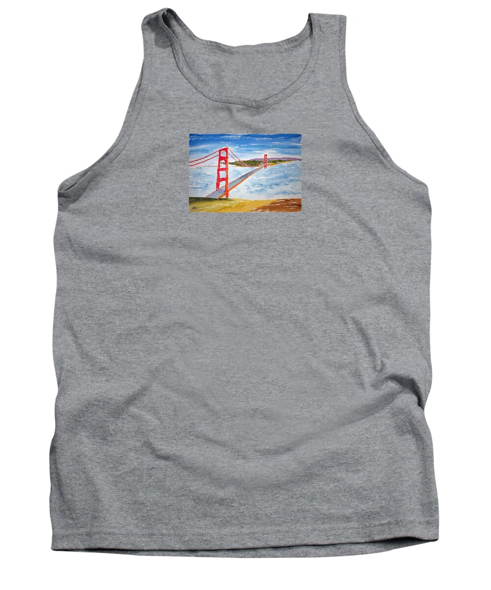Watercolor Tank Top featuring the painting Golden Gate Lore by John Klobucher