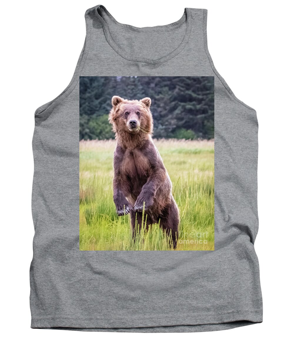 Grizzly Tank Top featuring the photograph Grizzly bear standing by Lyl Dil Creations