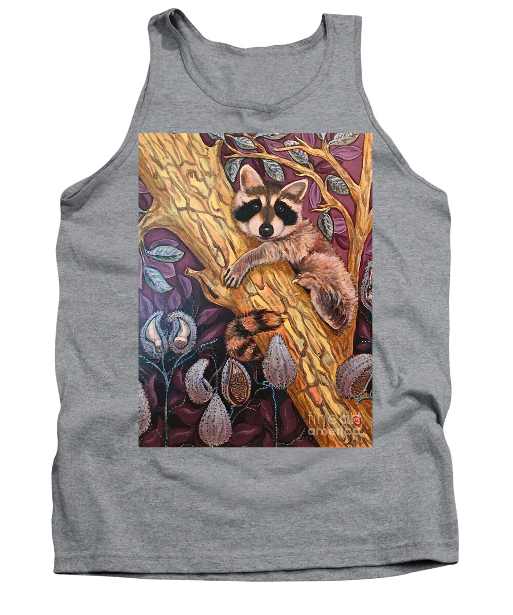 Racccoon Tank Top featuring the painting Hanging Out At Home by Linda Markwardt