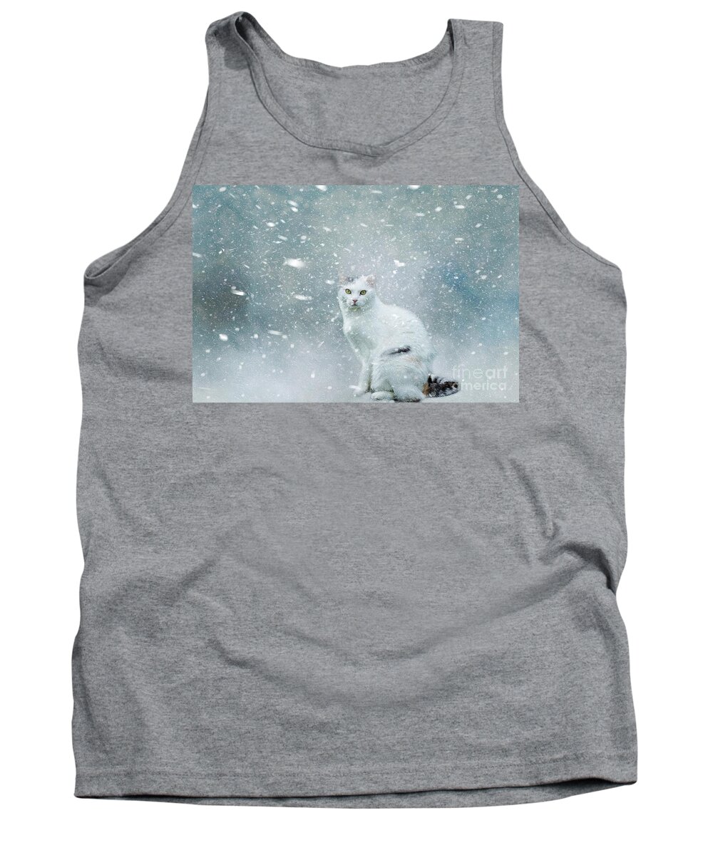 Winter Tank Top featuring the mixed media Heavy Snow by Eva Lechner