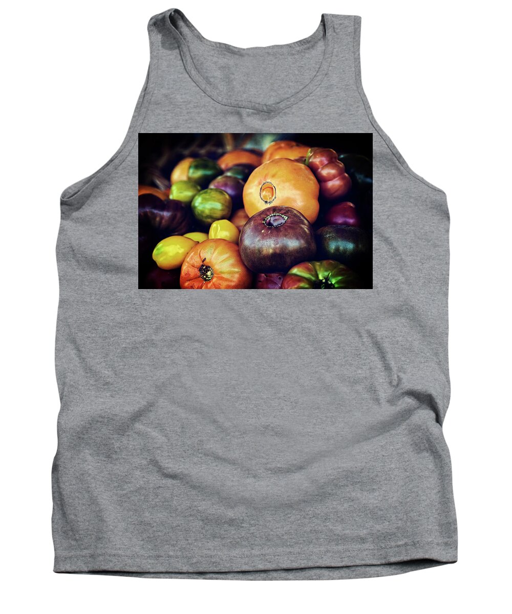 Fruit Tank Top featuring the photograph Heirloom Tomatoes at the Farmers Market by Scott Norris