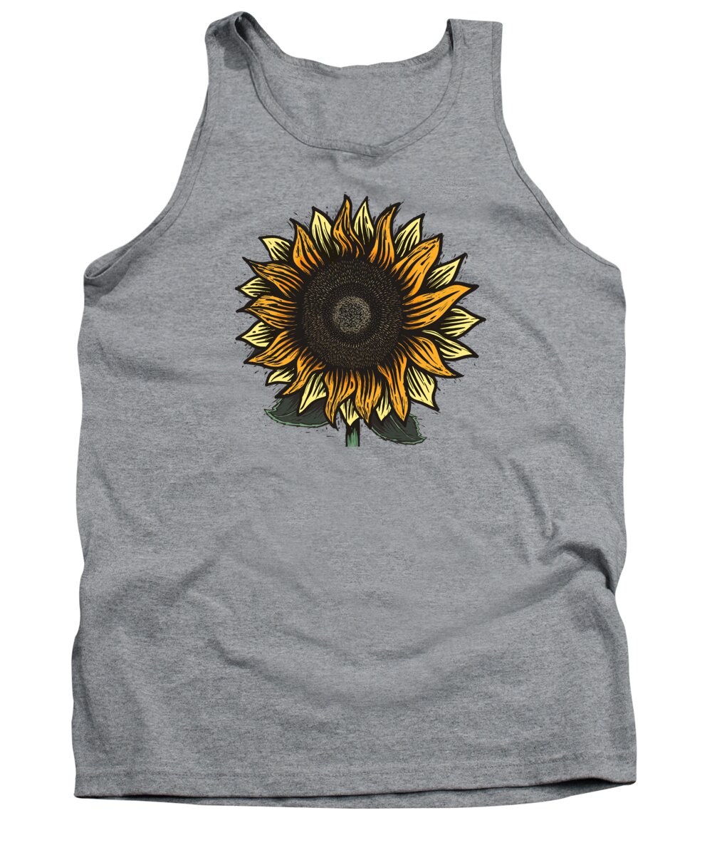 Sun Tank Top featuring the painting Here Comes The Sunflower Woodcut by Little Bunny Sunshine