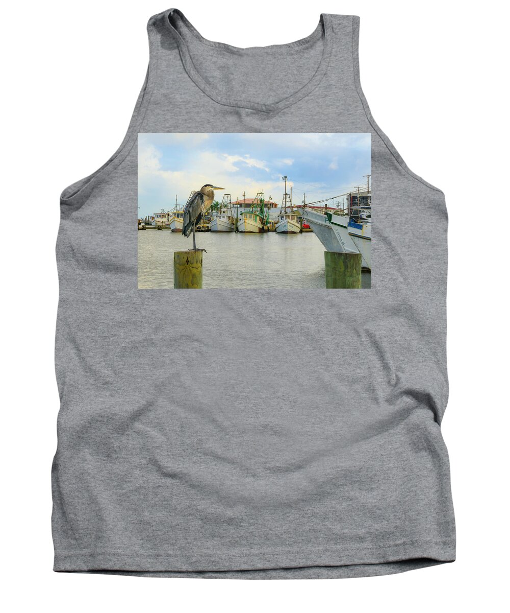 Great Tank Top featuring the photograph Heron at the Harbor by Christopher Rice