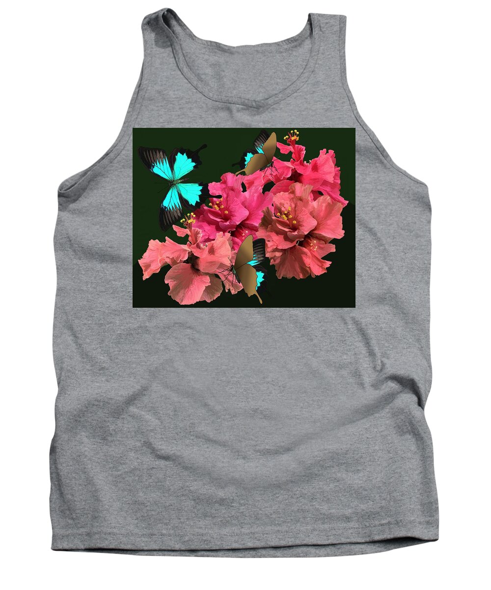 Hibiscus Tank Top featuring the drawing Hibiscus Butterfly Joy by Joan Stratton