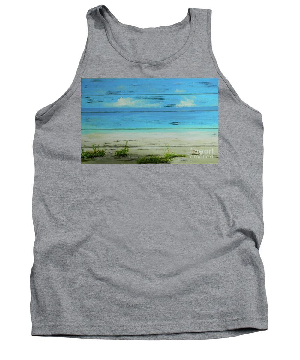 Tropical Landscape Tank Top featuring the painting I Love The Beach 2 by Kenneth Harris