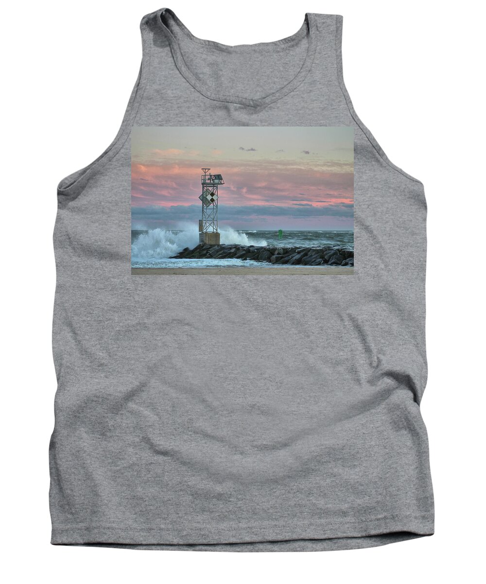Inlet Tank Top featuring the photograph Inlet Jetty Waves At Sunset by Robert Banach