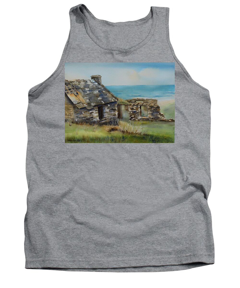 Irish Tank Top featuring the painting Irish Cottage by the Sea by Celene Terry
