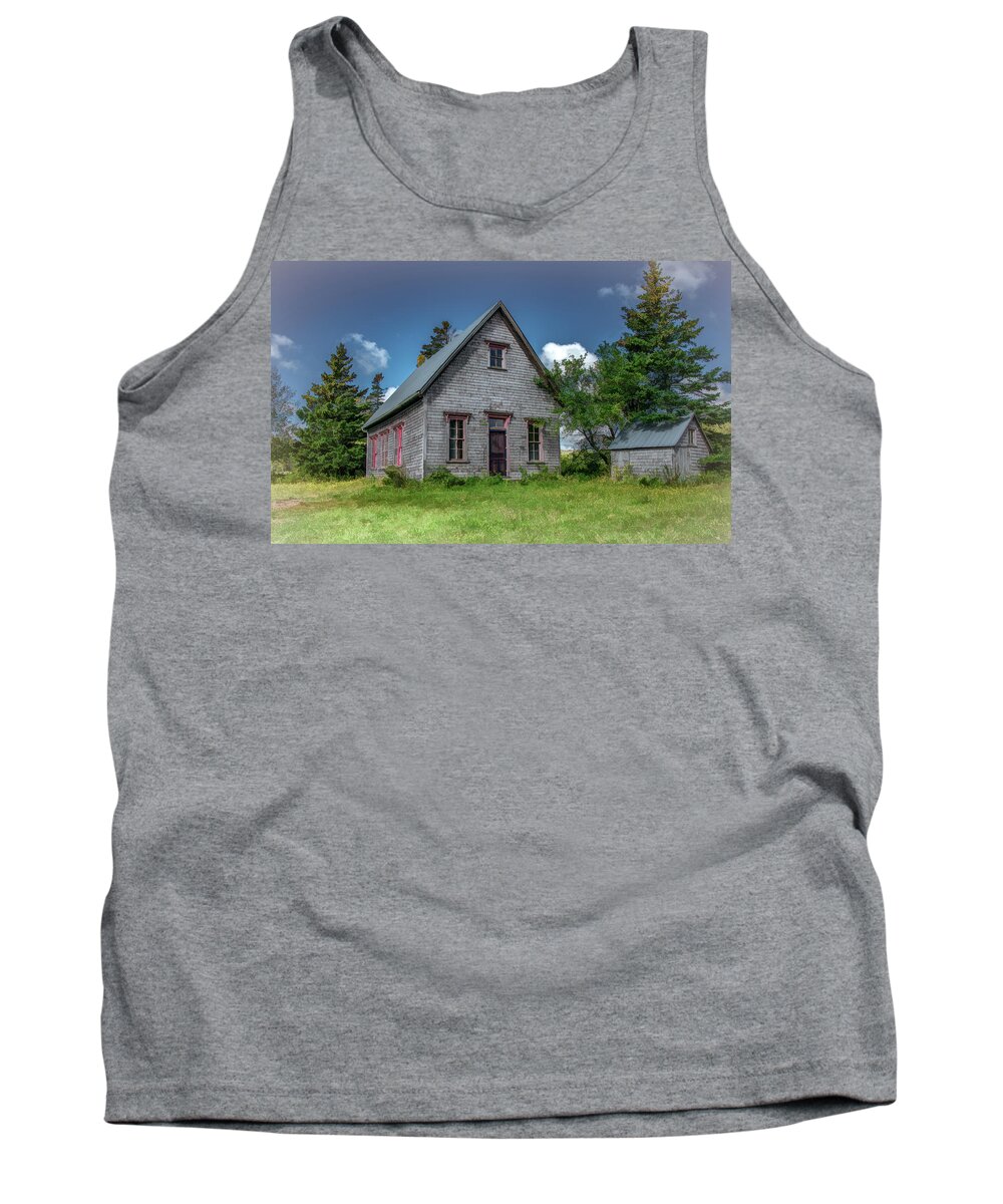 One Room Schoolhouse Tank Top featuring the photograph Island Schoolhouse of Days Gone by by Marcy Wielfaert