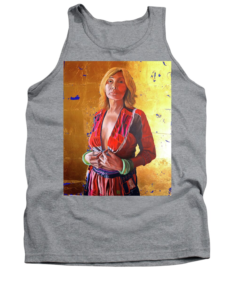 Hmong Woman Tank Top featuring the painting Jade Lady Life on the Edge by Thu Nguyen