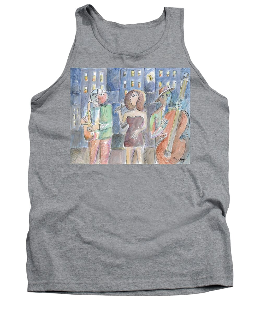 Saxophone Tank Top featuring the drawing Jazz Nightowls by Gerry High