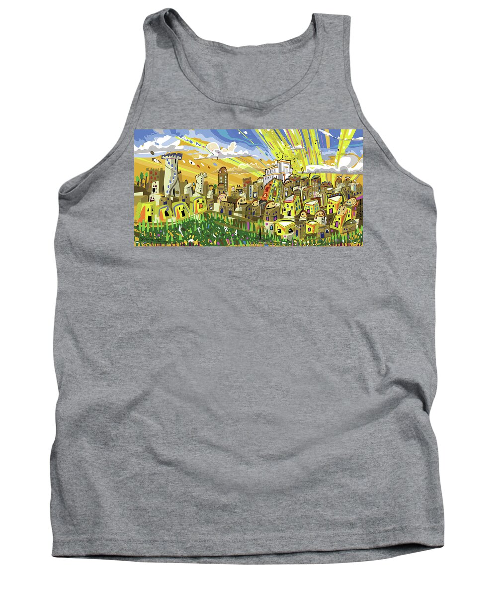 Jerusalem Tank Top featuring the painting Jerusalem Third Temple by Yom Tov Blumenthal