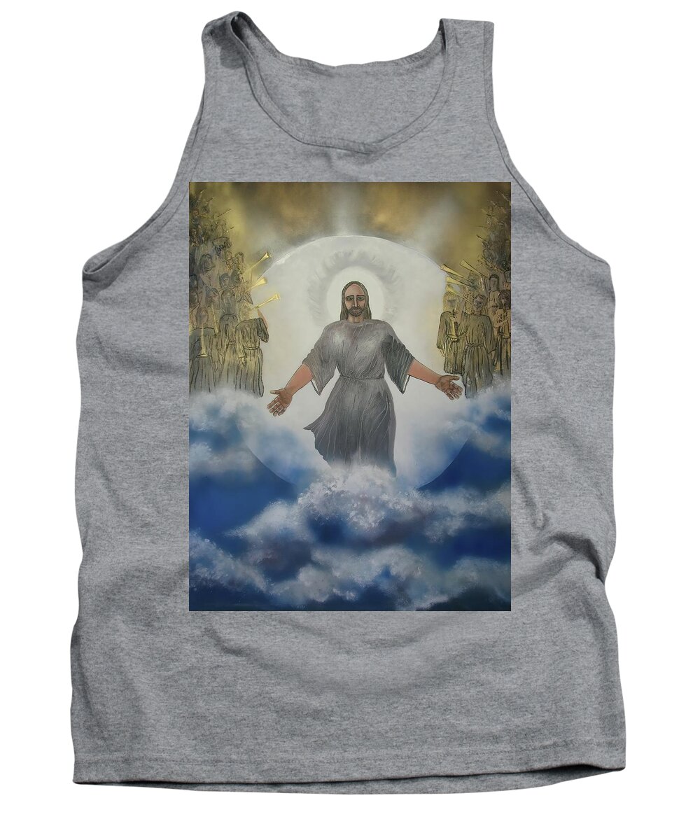Heaven Tank Top featuring the painting Jesus The Saviour - Glory To God by Joan Stratton