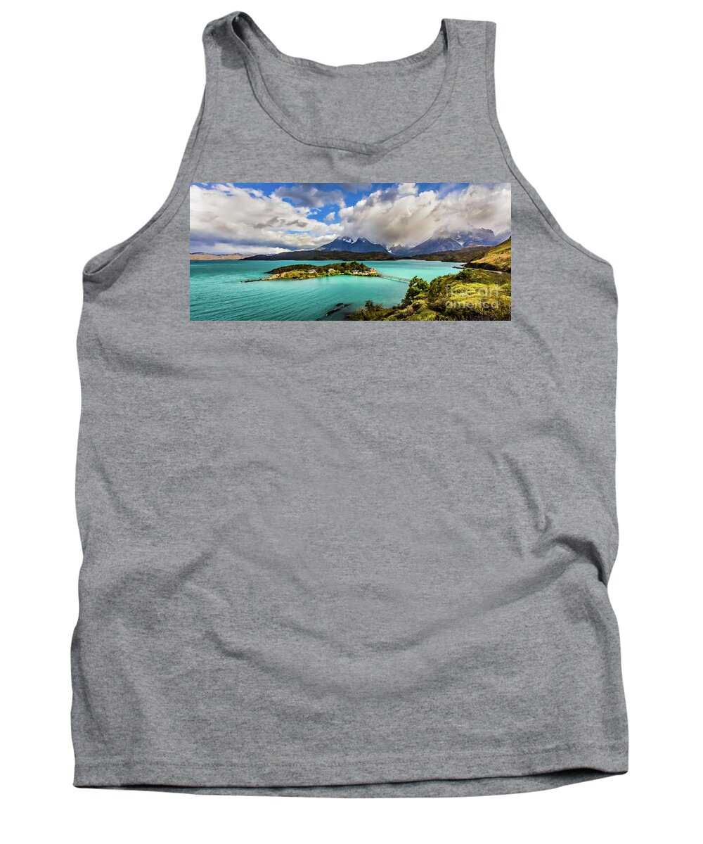 Lake Tank Top featuring the photograph Lago Pehoe, Chile by Lyl Dil Creations