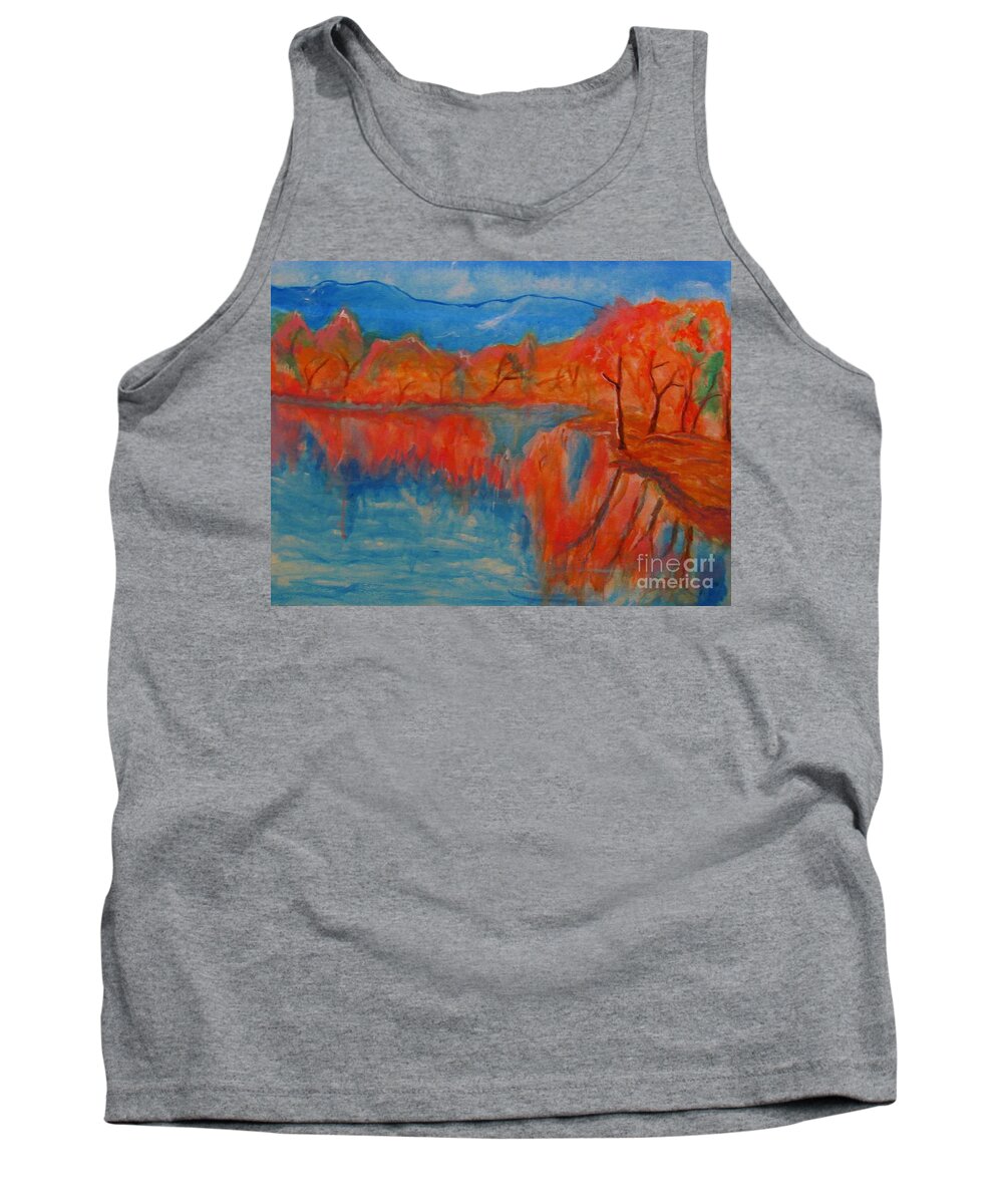 Lake Tank Top featuring the painting Lake Mirror by Stanley Morganstein