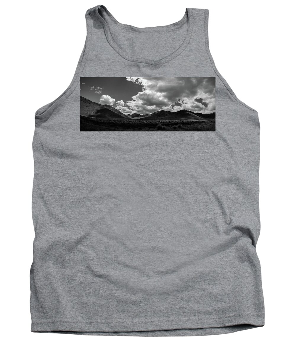 #nofilter #blackandwhite #newzealand #landscape #mountain #hills #clouds #cloudy #lake #mirrorlake #dark #light #sunset Tank Top featuring the photograph Landscape BW by Itto Ogami