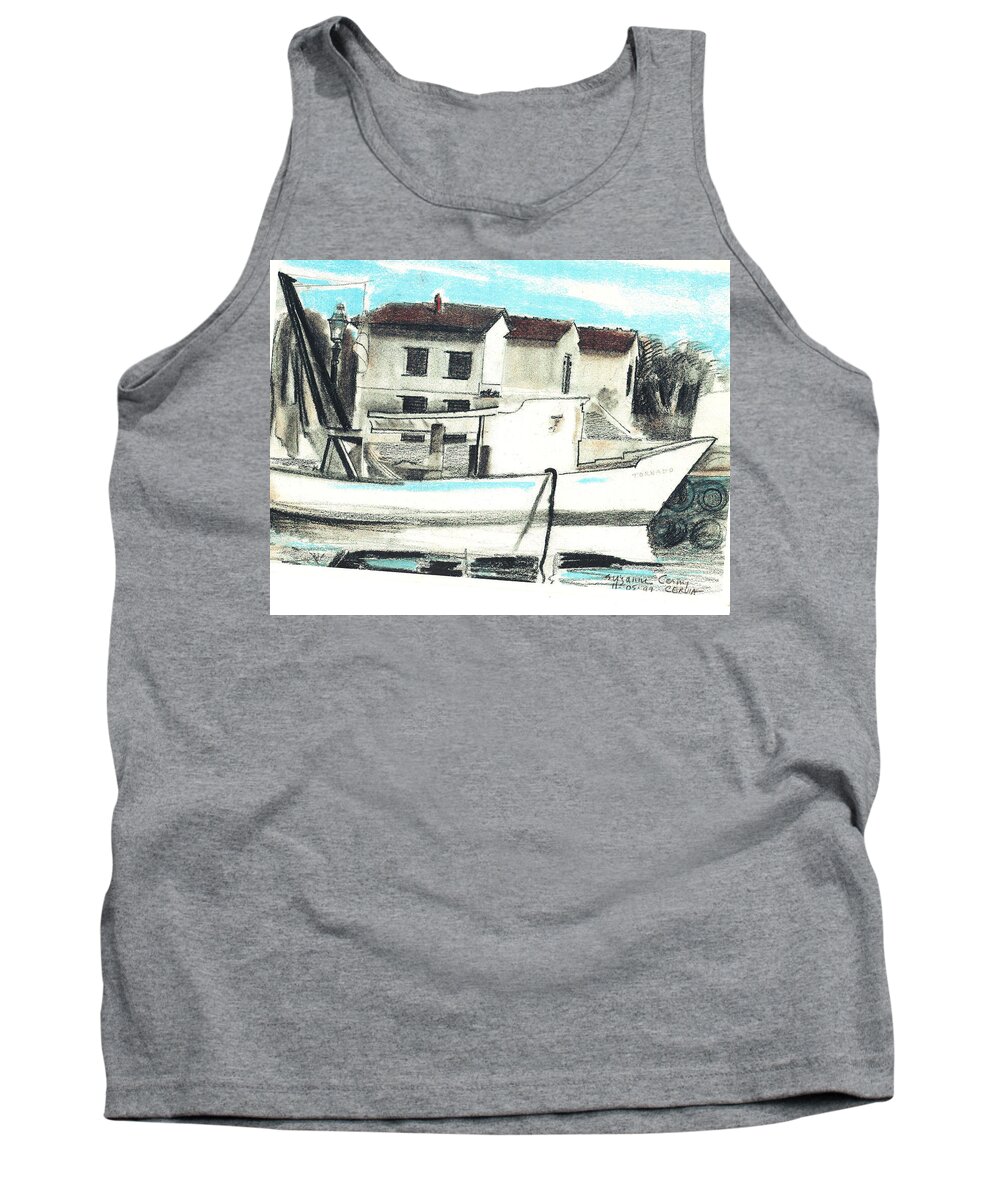 Houses On The Canal Tank Top featuring the painting Le Barche galleggianti nel mare Adriatico by Suzanne Giuriati Cerny