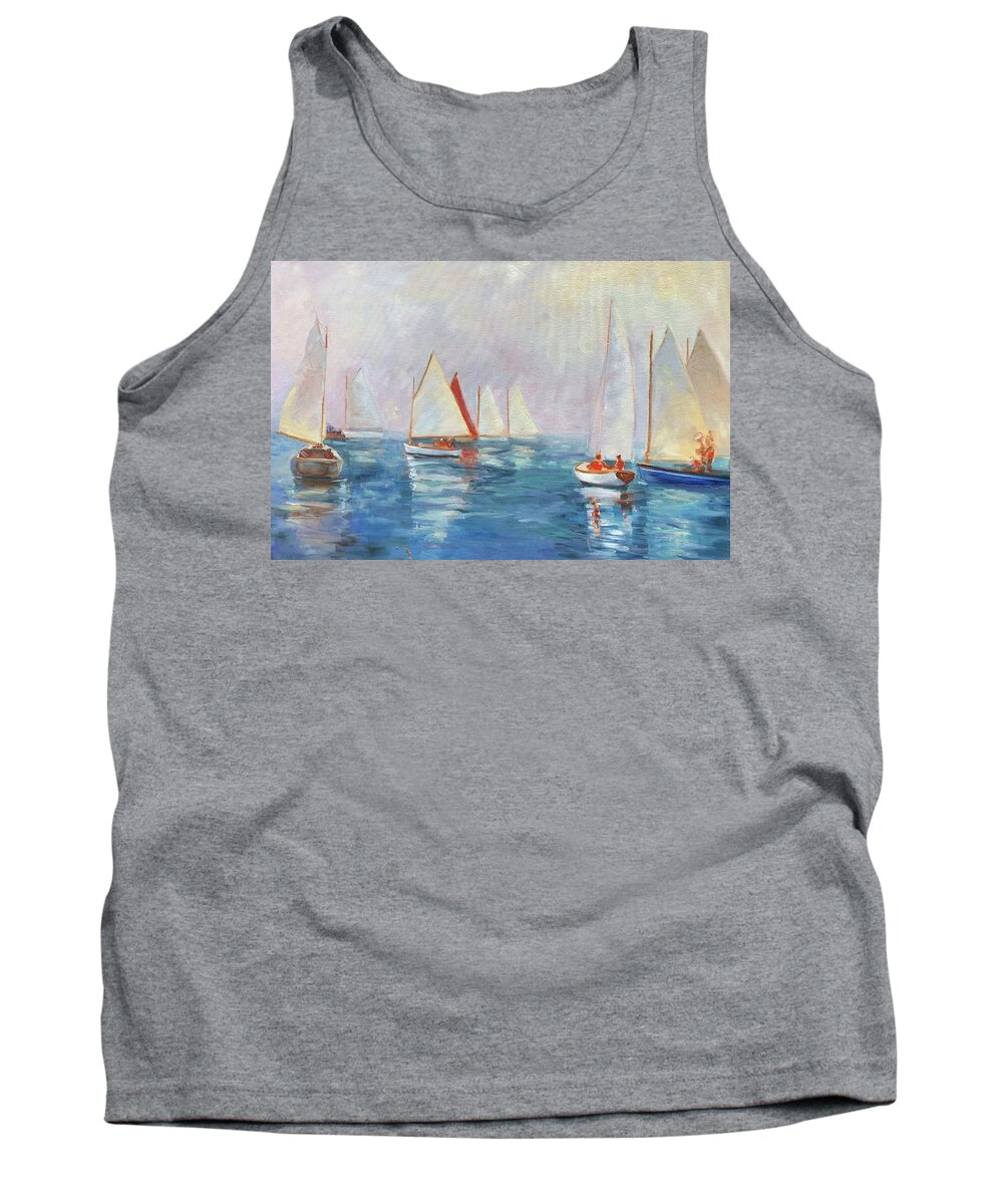 Foggy Racers Tank Top featuring the painting Lifting Fog by Barbara Hageman