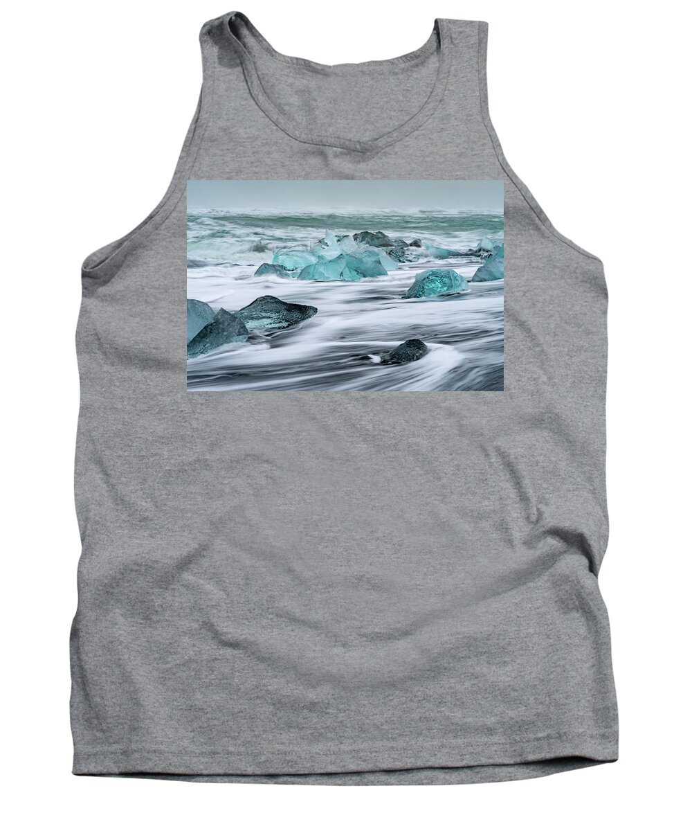Iceland Tank Top featuring the photograph Long exposure at the Jokulsarlon ice beach by Mark Hunter