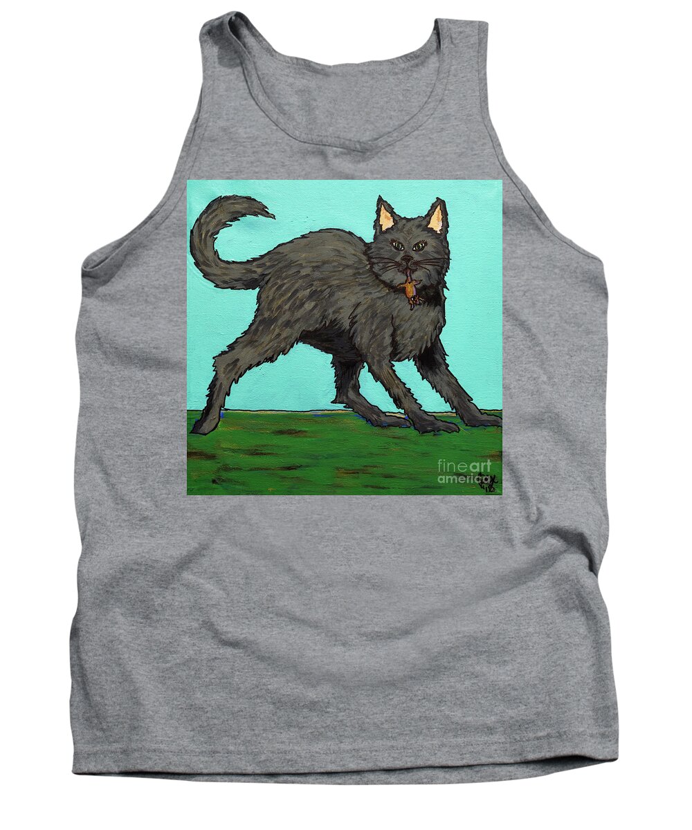 Cat Tank Top featuring the painting Look What the Cat Dragged In by Rebecca Weeks