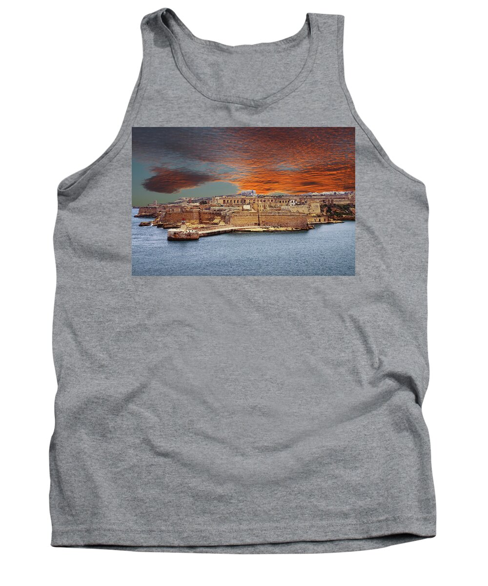 Elmo Tank Top featuring the photograph Looking across harbor from Fort St Elmo to Fort Rikasoli by Steve Estvanik
