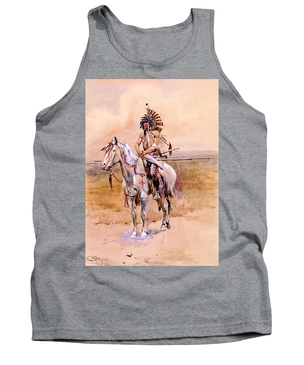“charles Russell” Tank Top featuring the digital art Mandan Warrior by Patricia Keith