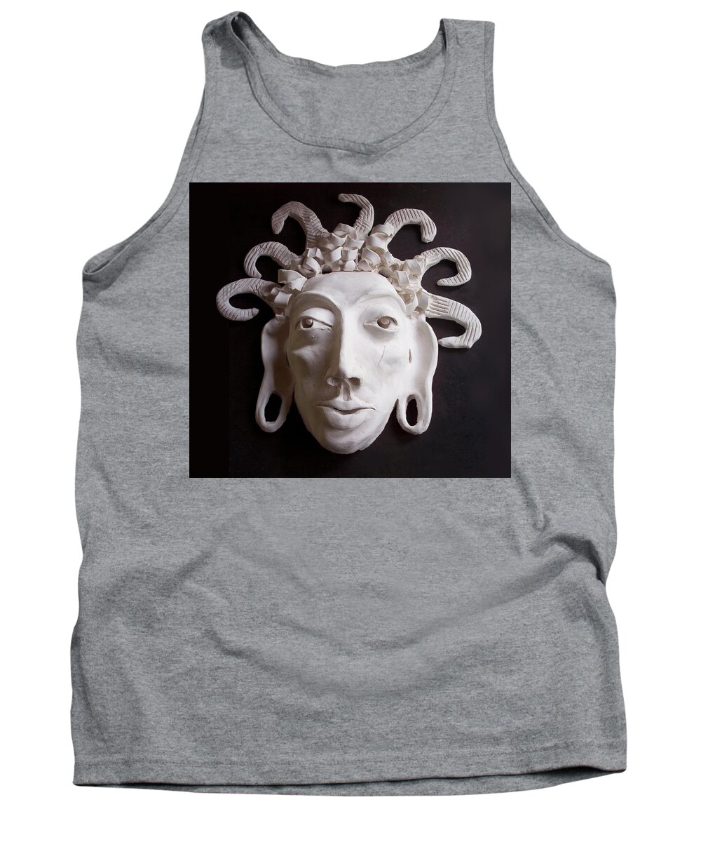The Aztec Tank Top featuring the ceramic art Mask The Aztec by Joan Stratton