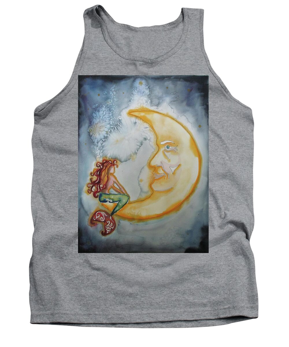 Mermaid Tank Top featuring the painting Mermaid Moon by Lee Stockwell