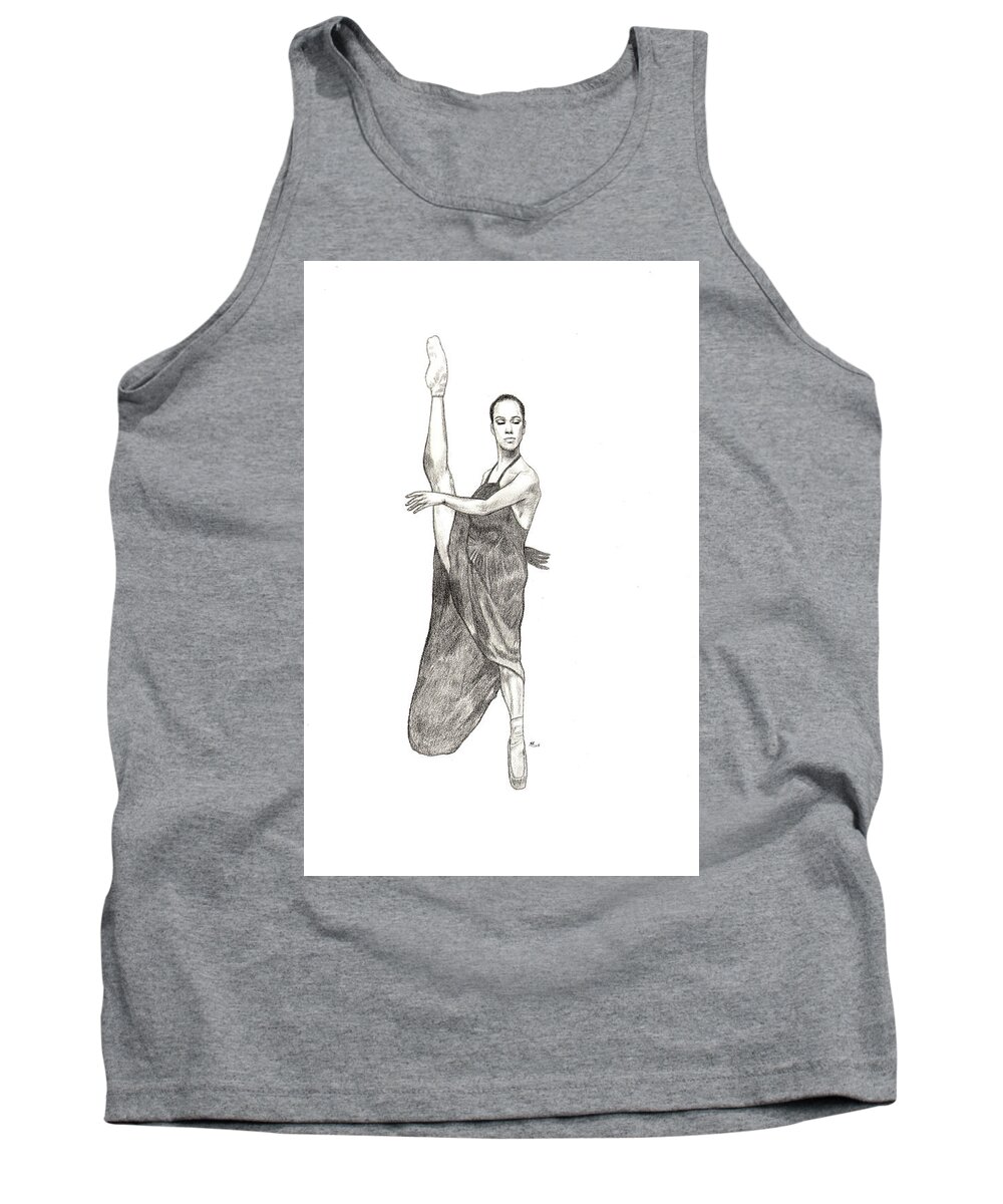 Dancer Tank Top featuring the drawing Misty Ballerina Dancer by Lee McCormick