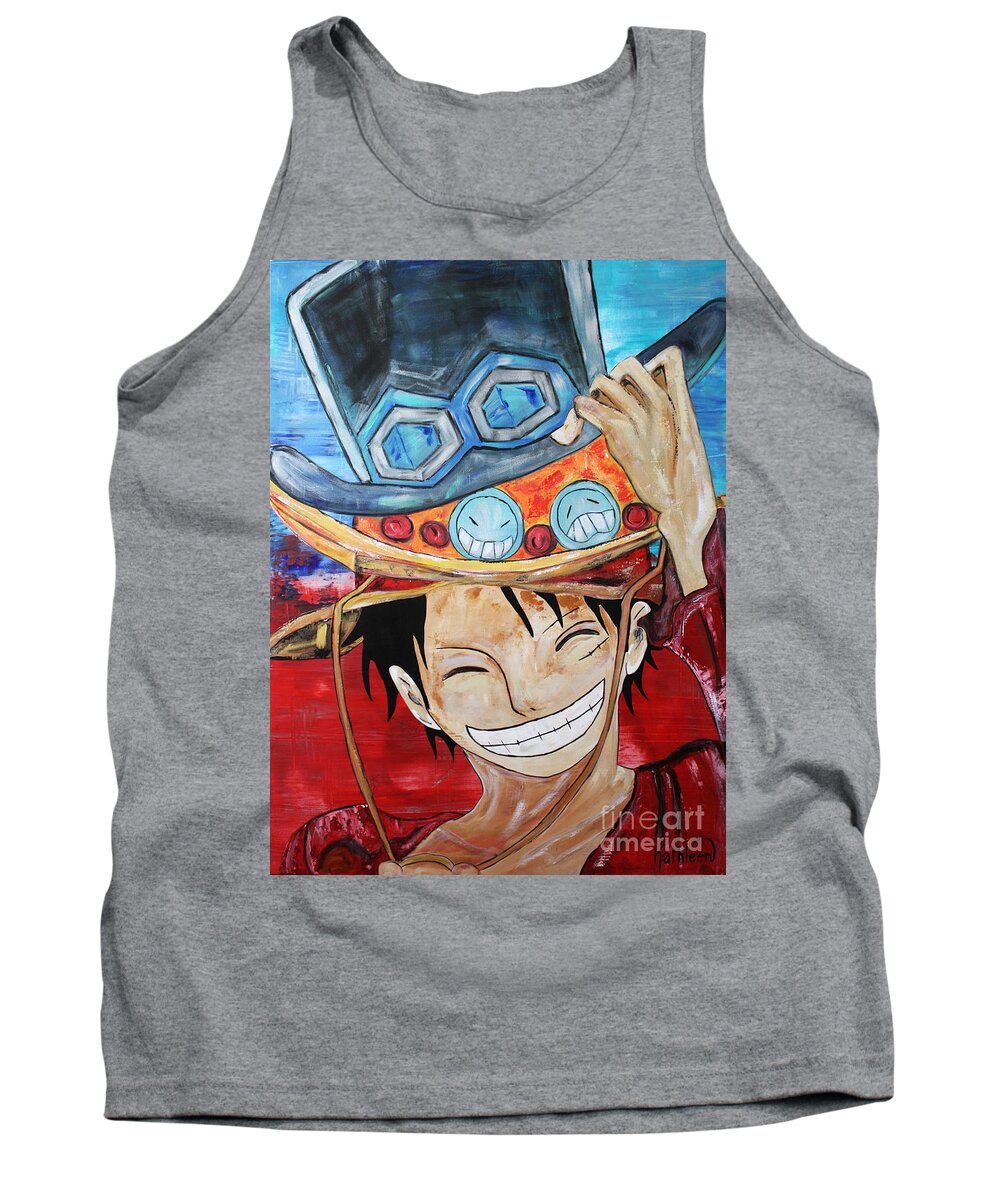 Monkey D Luffy Tank Top featuring the painting Monkey D Luffy Hats by Kathleen Artist PRO